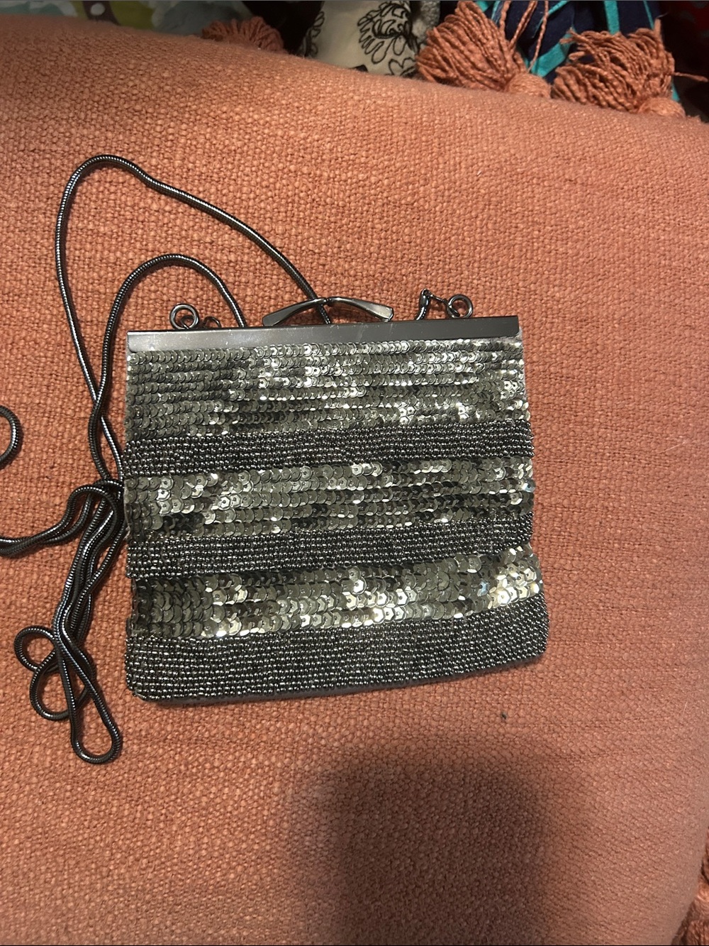 LOFT Small Silver Sequin Beaded Crossbody Evening bag